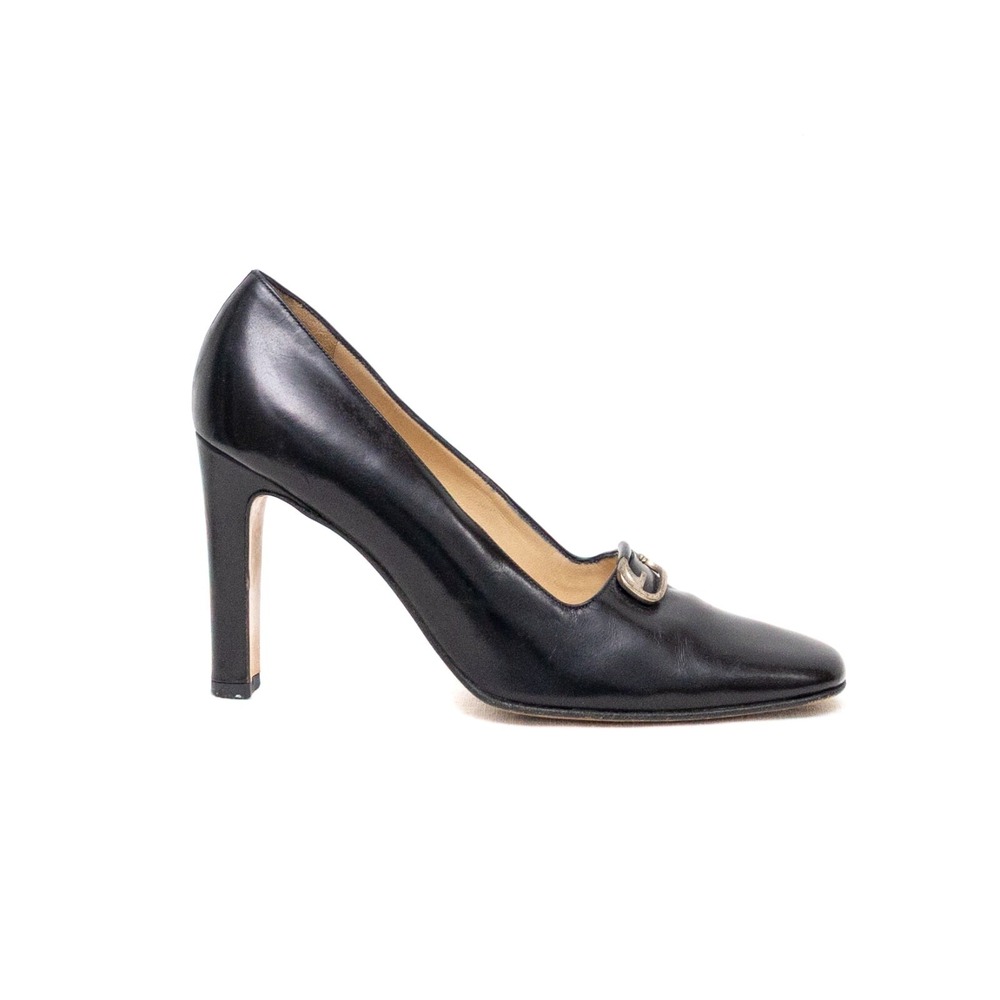 Gucci Black Leather High Heel Pumps with Horsebit Detail Black Enamel Size US6 - Picture 3 of 11